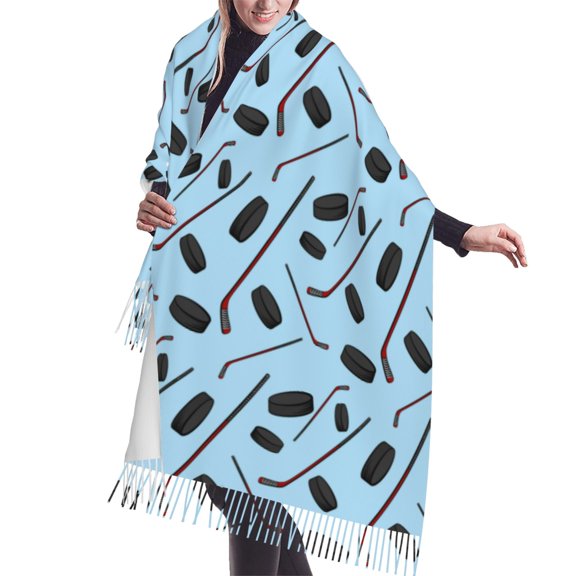 Shawl Wraps for Women - blue Hockey sticks pucks cute Oversized Fall Winter Fashion Blanket Scarf for Women
