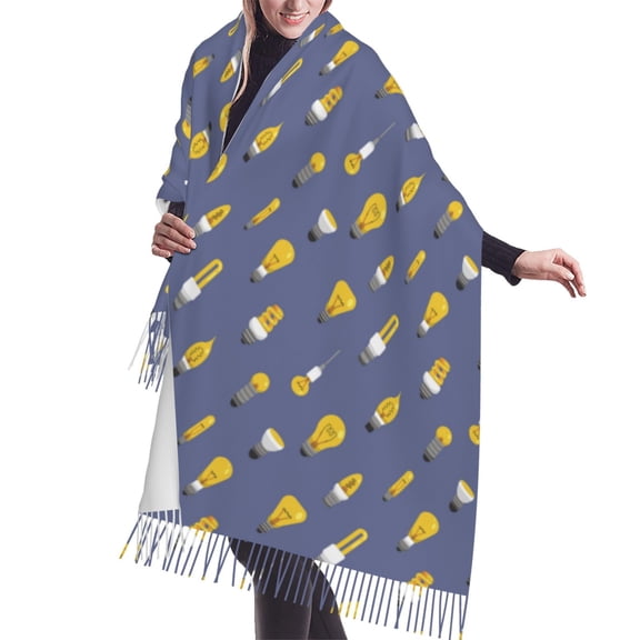 Shawl Wraps for Women - blue Light Bulb Pattern Oversized Fall Winter Fashion Blanket Scarf for Women