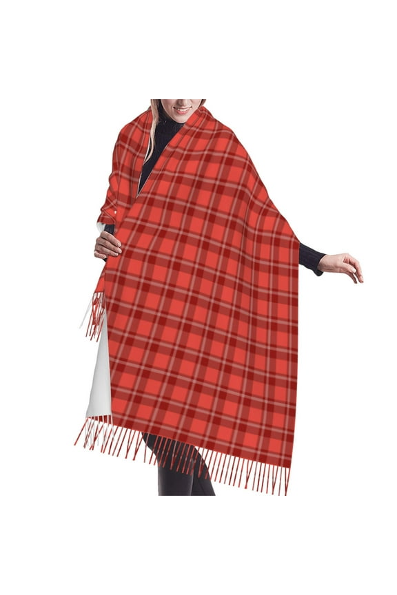 Shawl Wraps for Women - bright red checkered Oversized Fall Winter Fashion Blanket Scarf for Women