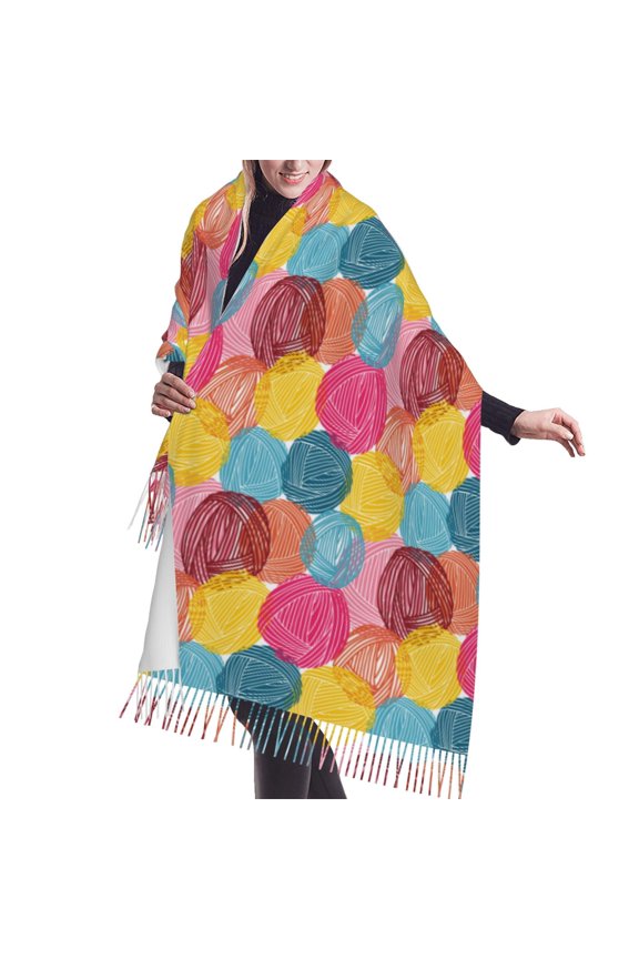 Shawl Wraps for Women - cute Wool balls colorful Oversized Fall Winter Fashion Blanket Scarf for Women