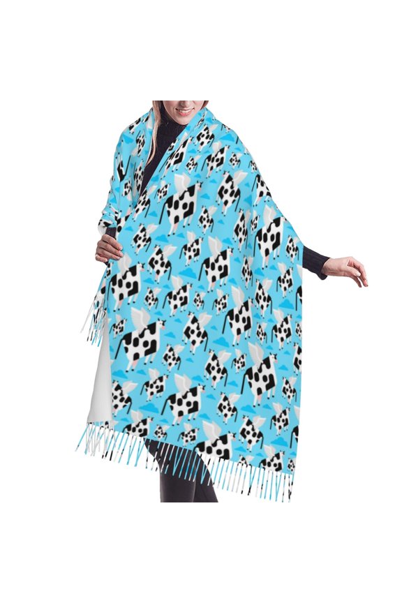 Shawl Wraps for Women - cute cow wings blue funny Oversized Fall Winter Fashion Blanket Scarf for Women