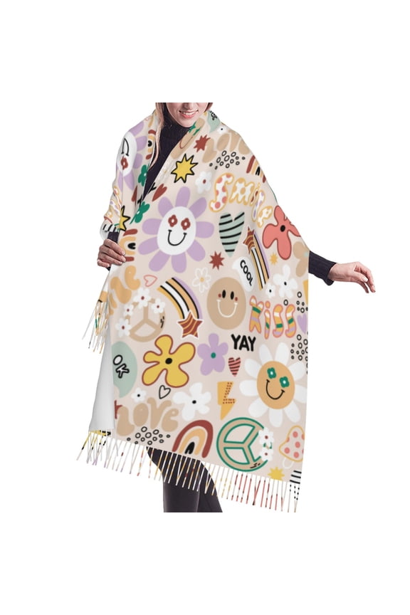 Shawl Wraps for Women - flowers rainbow peace sign Oversized Fall Winter Fashion Blanket Scarf for Women
