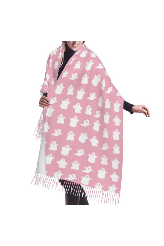 Shawl Wraps for Women - ghost pattern pink Oversized Fall Winter Fashion Blanket Scarf for Women