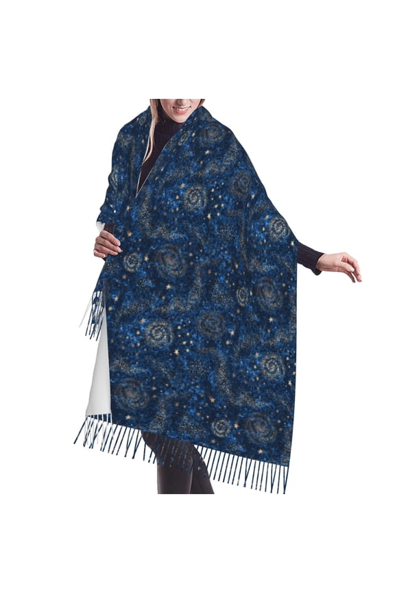 Shawl Wraps for Women - golden star blue starry sky Oversized Fall Winter Fashion Blanket Scarf for Women