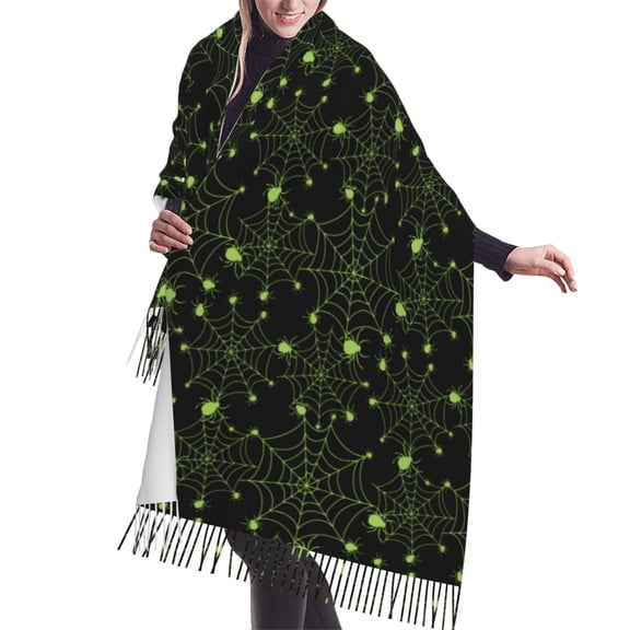 Shawl Wraps for Women - halloween green spiderweb cobweb Oversized Fall Winter Fashion Blanket Scarf for Women