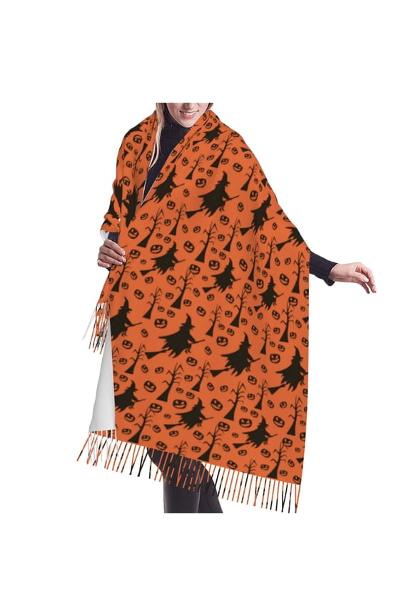 Shawl Wraps for Women - halloween witch print Oversized Fall Winter Fashion Blanket Scarf for Women