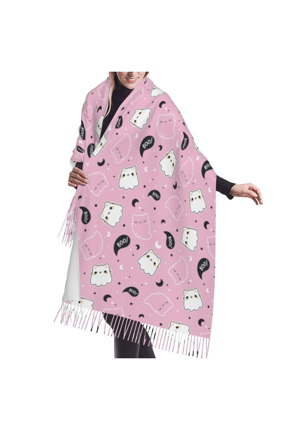 Shawl Wraps for Women - kawaii_kitten_ghosts_pattern Oversized Fall Winter Fashion Blanket Scarf for Women