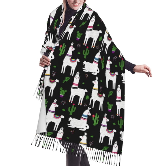 Shawl Wraps for Women - llama alpaca cactus black cute Oversized Fall Winter Fashion Blanket Scarf for Women