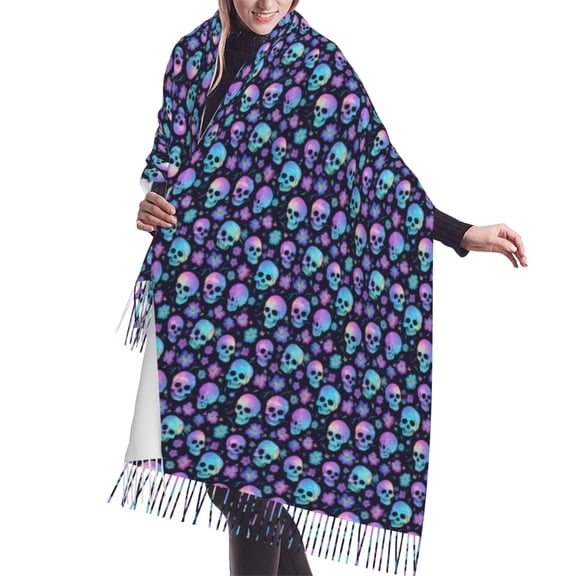 Shawl Wraps for Women - pink blue Skull flower Oversized Fall Winter Fashion Blanket Scarf for Women