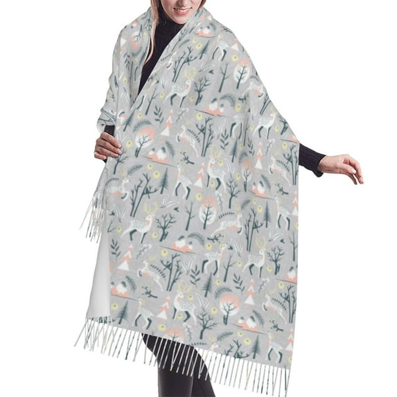 Shawl Wraps for Women - white Moose winter tree Oversized Fall Winter Fashion Blanket Scarf for Women