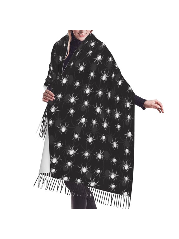 Shawl Wraps for Women - white Spiders cool black Oversized Fall Winter Fashion Blanket Scarf for Women