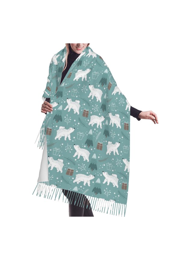 Shawl Wraps for Women - whiter Snow bear Print Oversized Fall Winter Fashion Blanket Scarf for Women