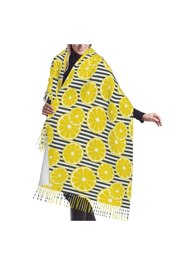 Shawl Wraps for Women - yellow Lemon print Oversized Fall Winter Fashion Blanket Scarf for Women