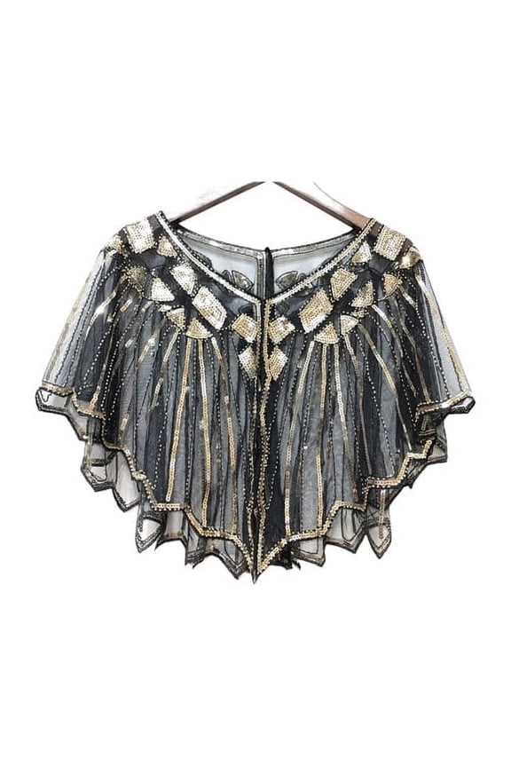 Shawl with Loop, Duoif Women Cape Crochet Lace All Mesh Summer Beaded Sequin Flapper Dress Shawl for Knitted Shawl Wraps for Women Gold