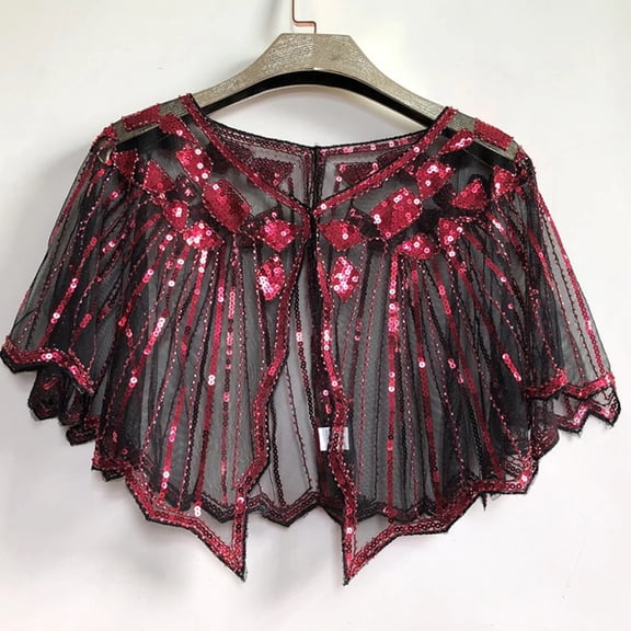 Shawl with Loop, Duoif Women Cape Crochet Lace All Mesh Summer Beaded Sequin Flapper Dress Shawl for Knitted Shawl Wraps for Women Wine