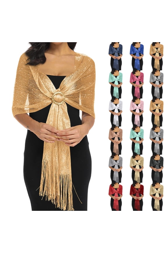Shawls and Wraps for Evening Dress, Sparkle Shawls for Women with Buckle - Elegant Wedding Party Formal Shoulder Wrap Black One Size