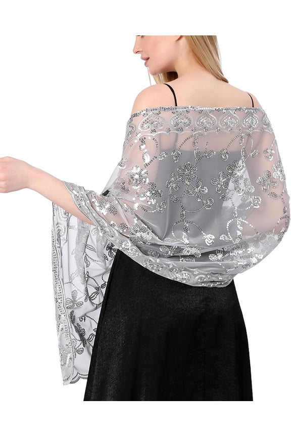 Shawls and Wraps for Evening Dresses,Women Formal 1920s Sequin Flower Sheer Shawls and Wraps for Wedding-