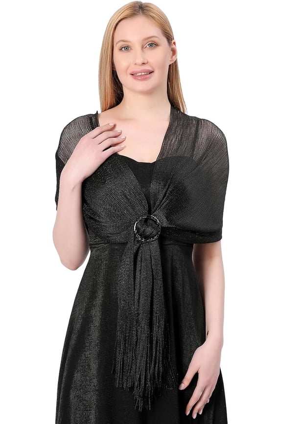 Shawls and Wraps for Formal Evening Dresses with Buckle, Sparkling Metallic Women Shawls for Weddings Parties