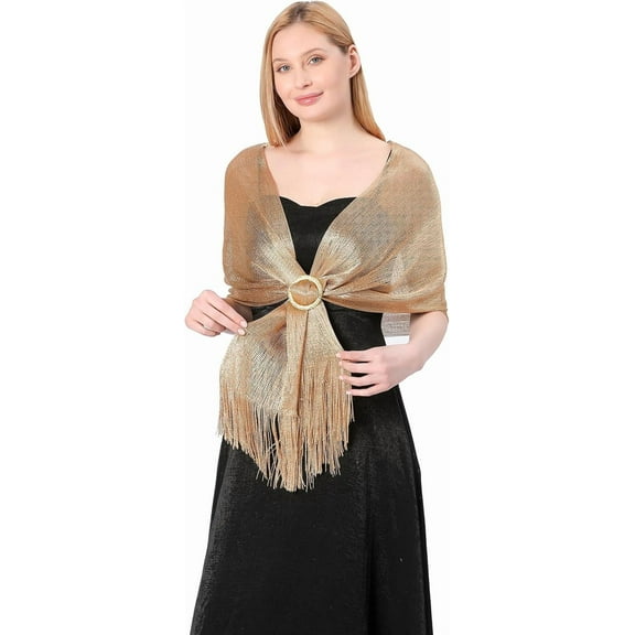 Shawls and Wraps for Formal Evening Dresses with Buckle, Sparkling Metallic Women Shawls for Weddings Parties