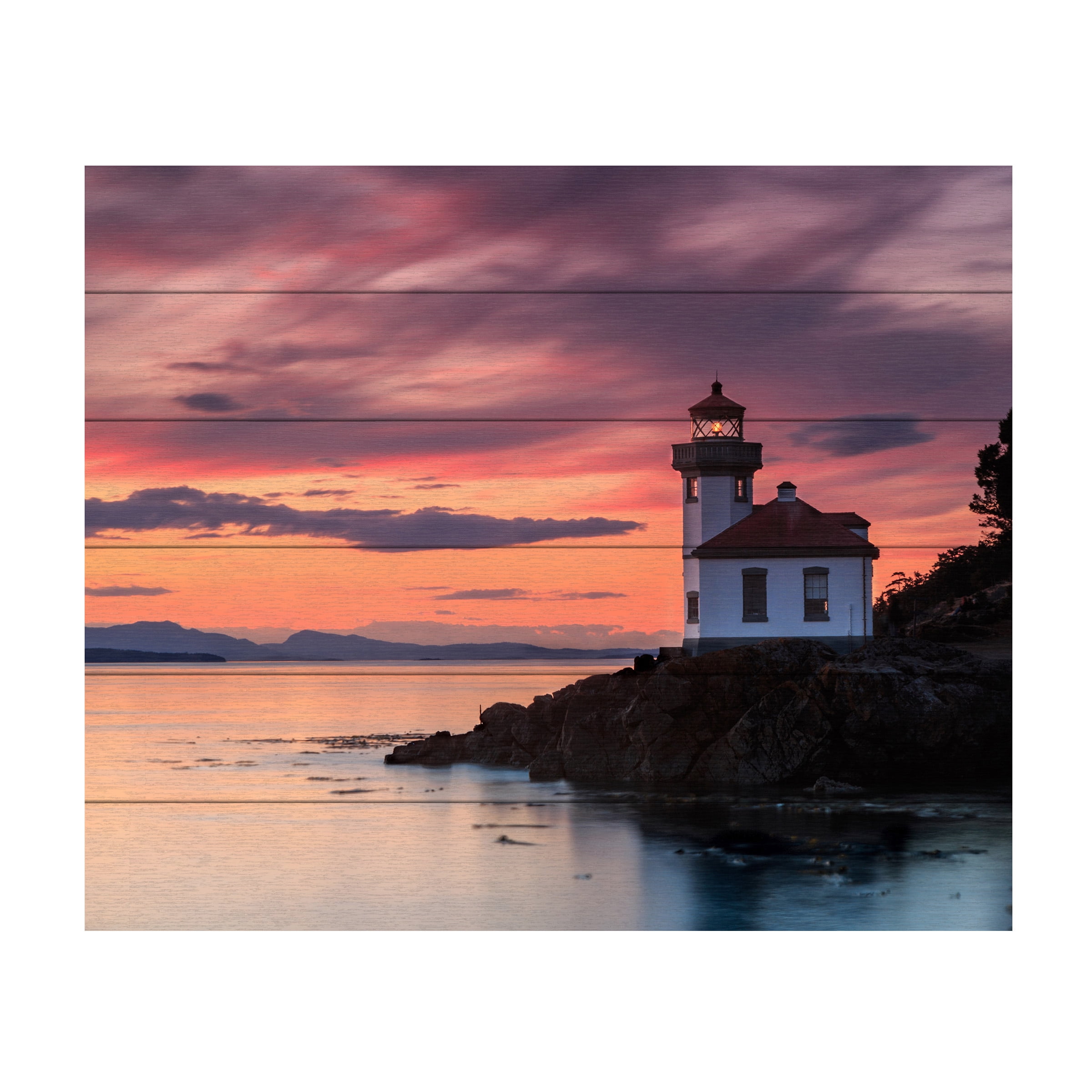 Shawn/Corinne Severn 'Orange Sunset at Lime Kiln Lighthouse' Wood Slat Art 18x22
