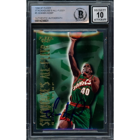 Shawn Kemp Autographed 1996 Fleer Stackhouse's All-Fleer Card #5 Seattle Super Sonics Auto Grade Gem Mint 10 Beckett BAS #14236631