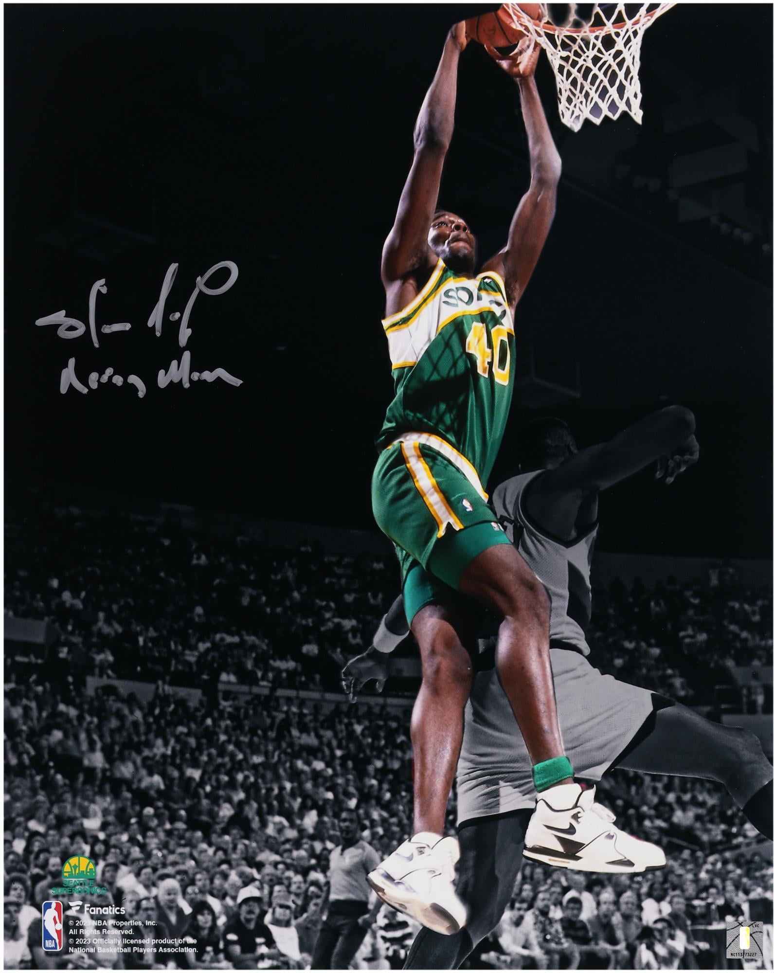 Shawn Kemp Seattle Supersonics 16" x 20" Dunk vs. Portland Trailblazers Spotlight Photograph with "Reign Man" Inscription - Fanatics Authentic Certified
