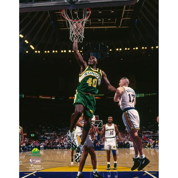 Shawn Kemp Seattle SuperSonics Unsigned Hardwood Classics Driving Dunk vs. Golden State Warriors Photograph