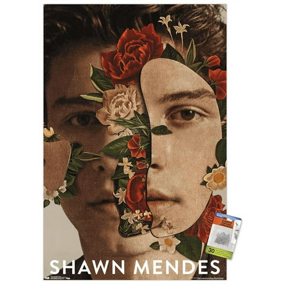 Shawn Mendes - Floral Wall Poster with Push Pins, 22.375" x 34"