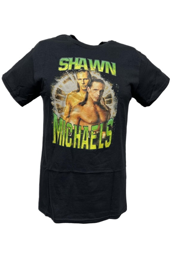 Shawn Michaels Green Name Double Pose Mens Black T-shirt
