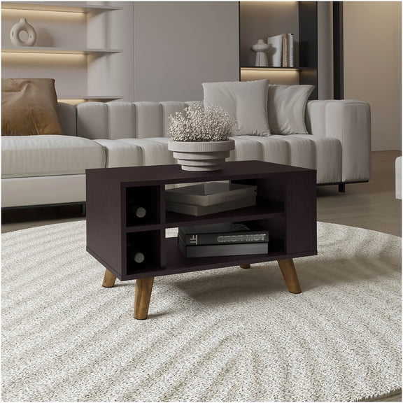 Shawnee Modern Coffee Table with Storage Shelf, Black Finish Particle Board Console Table for Living Room