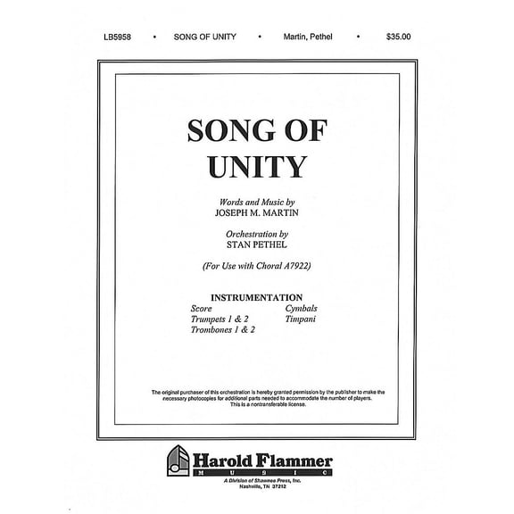 Shawnee Press Song of Unity Score & Parts composed by Joseph M. Martin