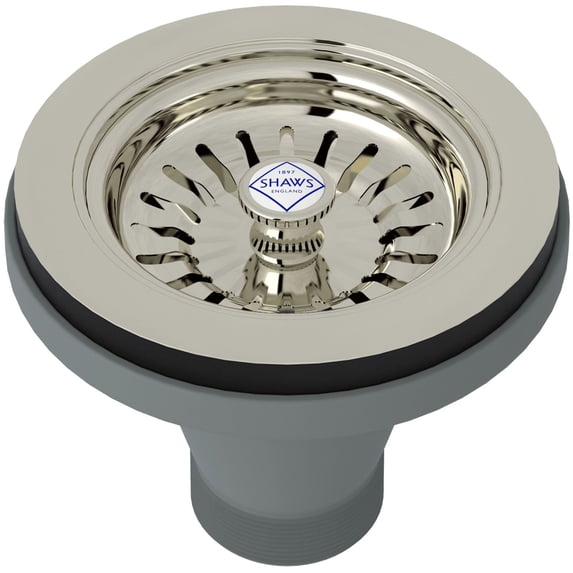Shaws Basket Strainer Without Remote Pop-Up With Shaws Logo Branded White Porcelain Pull Knob