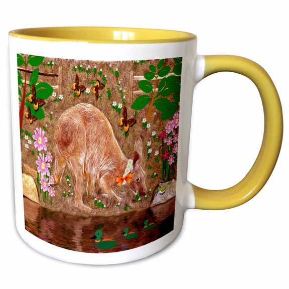 3drose, Shay Kangaroo, 11oz Two-tone Yellow Mug