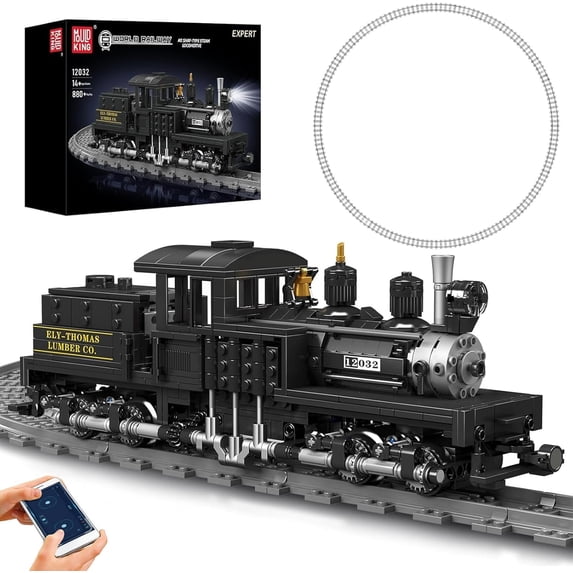 Shay-Type Steam Locomotive Building Set with LED Lighting, Remote/App Control Model Train Block Kit with Tracks, Engineering Toy Kit for Adults (880 PCS)