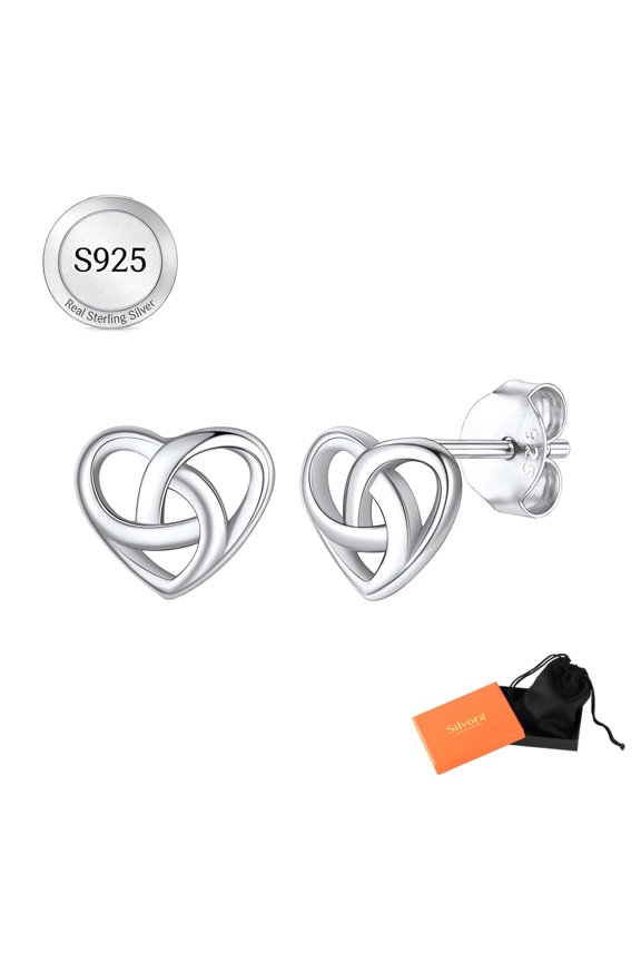 Heart Celtic Knot Stud Earrings for Women 925 Sterling Silver Simple Earrings Irish Jewelry Gift for Sister Friends Niece