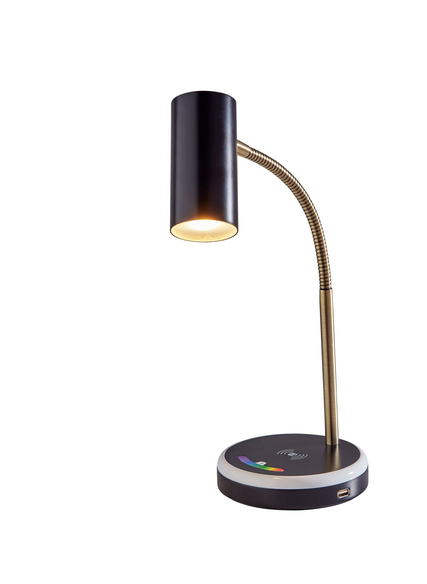 Black and Brass Adjustable LED Desk Lamp with Wireless Charger