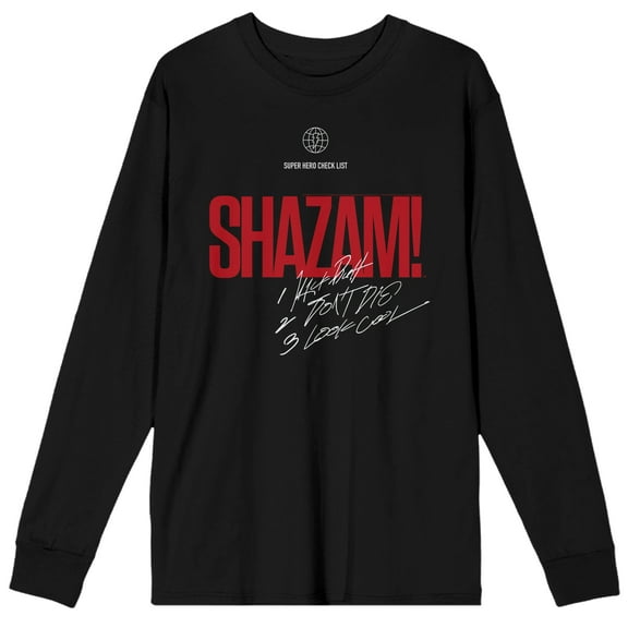 Shazam 2 Fury Of The Gods Checklist Crew Neck Long Sleeve Black Adult Tee-XL