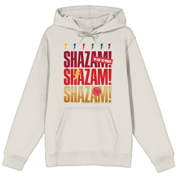 Shazam 2 Fury Of The Gods Repeat Text We Are The Power Long Sleeve Sand Adult Hooded Sweatshirt-XL