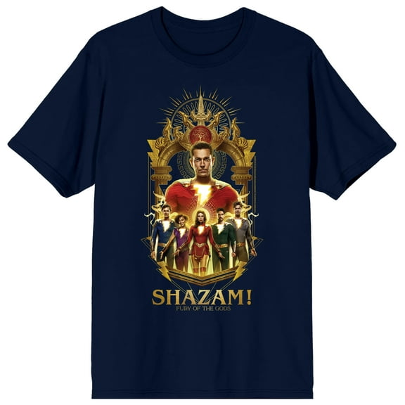 Shazam 2 Fury Of The Gods Shazam Family & Thrones Crew Neck Short Sleeve Navy Men's T-shirt-3XL