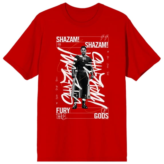 Shazam 2 Fury Of The Gods Shazam Graffiti Text Crew Neck Short Sleeve Red Men's T-shirt-Medium