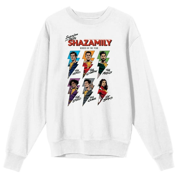 Shazam 2 Fury Of The Gods Shazamily Heroes Of The Year Crew Neck Long Sleeve White Adult Sweatshirt-Medium