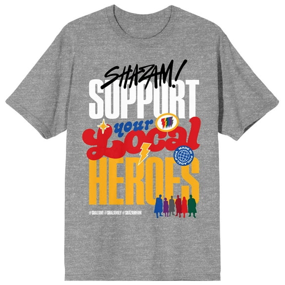 Shazam 2 Fury Of The Gods Support Your Local Hero Crew Neck Short Sleeve Gray Heather Women's T-shirt-XL