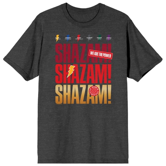 Shazam 2 Fury Of The Gods We Are The Power Crew Neck Short Sleeve Charcoal Heather Men's T-shirt
-Medium
