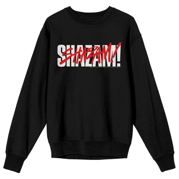 Shazam 2 Fury Of The Gods White And Red Text Crew Neck Long Sleeve Black Adult Sweatshirt-Large
