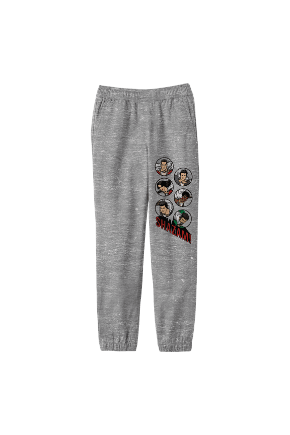 Shazam! Character with Circle Frame and Logo Name Youth Athletic Heather Graphic Jogger Pants-Large