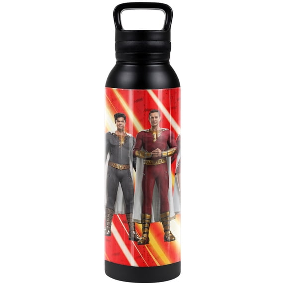Shazam! Fury of the Gods Official Family Group Shot 24 oz Insulated Canteen Water Bottle, Leak Resistant, Vacuum Insulated Stainless Steel with Loop Cap, Black