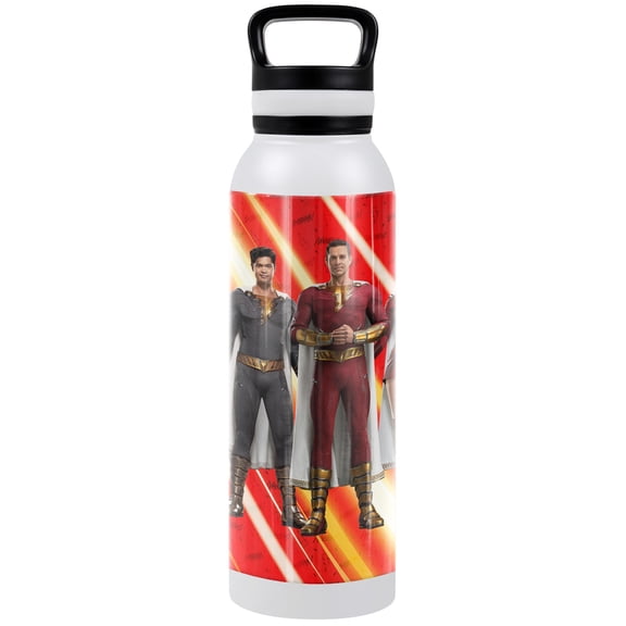Shazam! Fury of the Gods Official Family Group Shot 24 oz Insulated Canteen Water Bottle, Leak Resistant, Vacuum Insulated Stainless Steel with Loop Cap, White