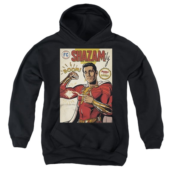 Shazam! Fury Of The Gods Shazam Comic Cover Kids Pull-Over Hoodie (Small) for Youth Boys and Girls, Black