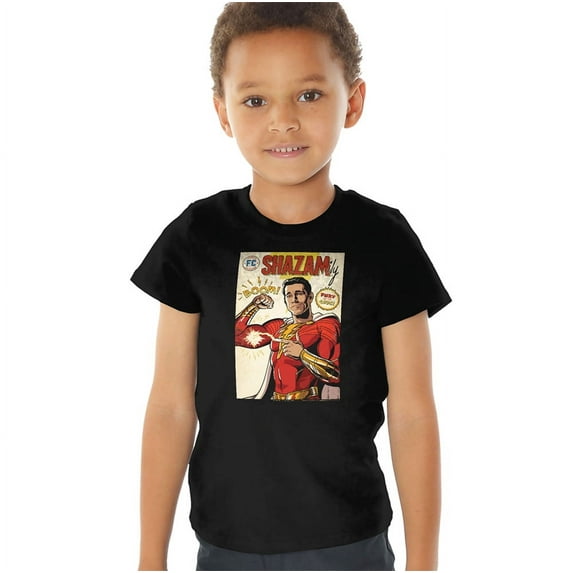 Shazam! Fury Of The Gods Shazam Comic Cover Kids T Shirt (4) for Youth Toddler Boys and Girls, Black