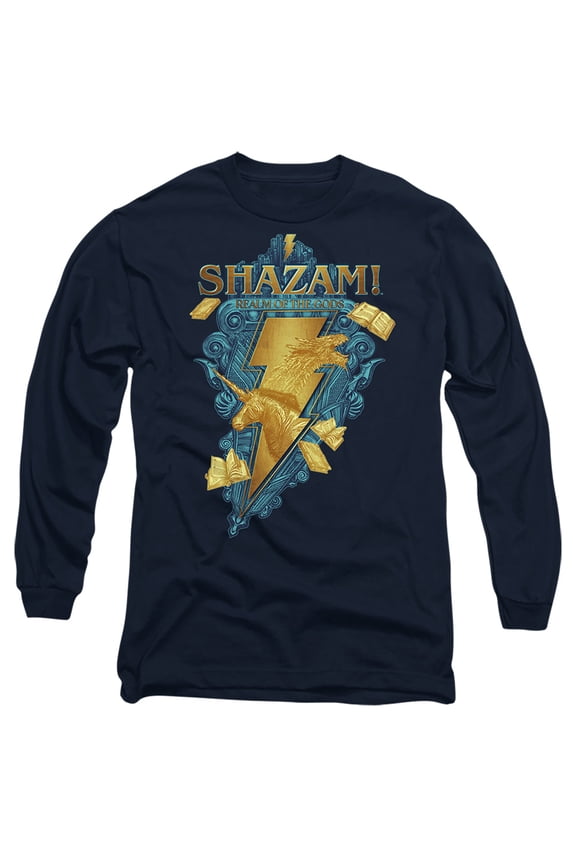 Shazam! Fury of The Gods Big Blue Seal Unisex Adult Long-Sleeve T Shirt (Medium) Navy